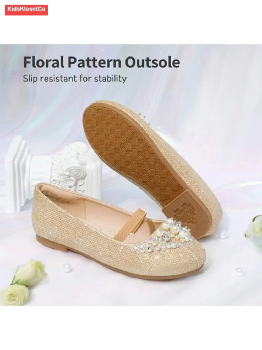 Girls Ballet Flats Mary Jane Dress Shoes Sparkly Pearls Rhinestones